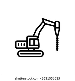 Excavator outline icon. digging machine black line illustration.