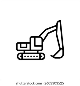 Excavator outline icon, Mining vehicle black line illustration.