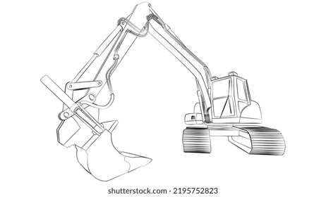 Excavator outline in perspective view isolated. Vector design element.