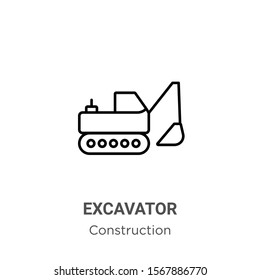 Excavator outline vector icon. Thin line black excavator icon, flat vector simple element illustration from editable construction concept isolated on white background
