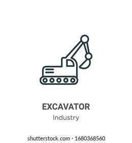 Icono vectorial de contorno de la excavadora. Icono de miniexcavadora negra de línea delgada, ilustración de elemento simple vectorial plano del concepto de industria editable trazo aislado sobre fondo blanco