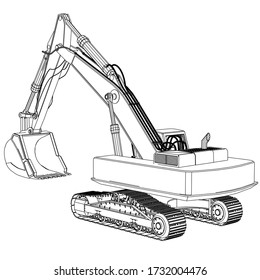 Excavator outline vector. Special machines for the building work.