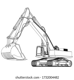 Excavator outline vector. Special machines for the building work.