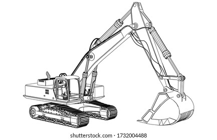 Excavator outline vector. Special machines for the building work.