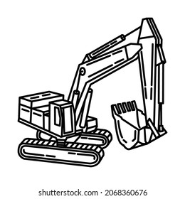 Excavator Part of Contractor Material and Equipment Device Hand Drawn Icon Set Vector.