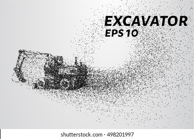 The excavator of the particles. The excavator consists of small circles. Vector illustration