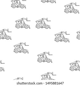 Excavator pattern illustration and tractor hand drawn line art. Kids heavy equipment pattern for education.
