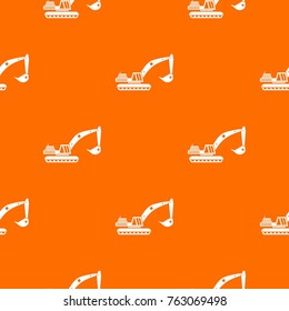 Excavator pattern repeat seamless in orange color for any design. Vector geometric illustration