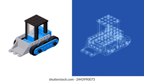 Excavator project for print and decoration. Vector clipart.