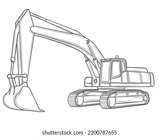 Excavator with a raised bucket in isolate on a white background.Construction machinery. Vector illustration.