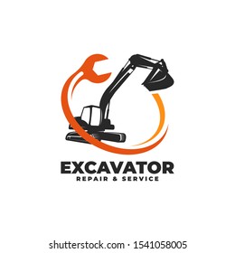 Excavator Repair & Service Logo Vector Icon Illustration