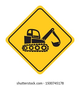 Excavator Road sign on yellow background drawing by illustration