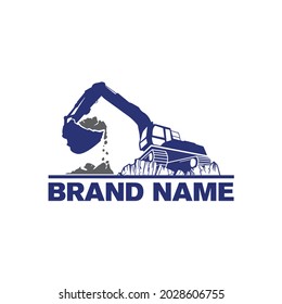 Excavator Scooping and Digging Dirt Industrial Logo