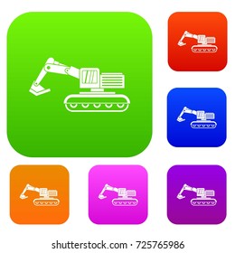 Excavator set icon color in flat style isolated on white. Collection sings vector illustration