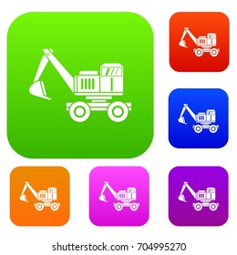 Excavator set icon in different colors isolated vector illustration. Premium collection