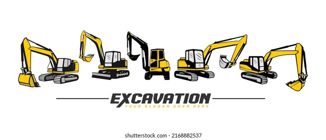 Excavator Set Vector Logo Template. construction, vector illustration