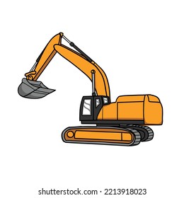 Excavator from side angle isolated on white background. Excavating hydrolic machine for construction. Perfect for icon, element, logo, label 