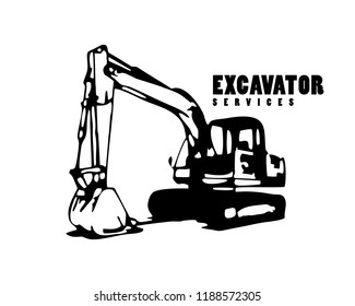 An excavator silhouette black vector template