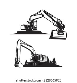 excavator silhouette, black and white excavator