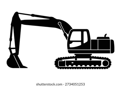 Excavator silhouette, construction equipment, digging machine, industrial vehicle, earthmover, vector illustration