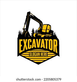 Excavator silhouette construction template logo design, heavy equipment work logo elements. mining transportation vehicle, earth digger, modern design