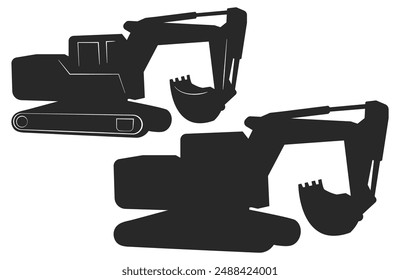 Silueta de excavadora. Icono de vehículo de construcción. Ilustración vectorial. 