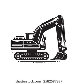 Excavator Silhouette Icon, Construction Equipment Illustration, Heavy Machinery Symbol for Engineering,
 Building Projects, or Industrial Use 