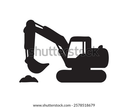Excavator Silhouette Icon Representing Construction, Heavy Equipment, and Earthmoving Work