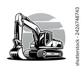 excavator silhouette illustration vector image