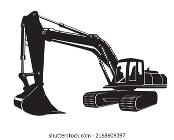 Excavator Silhouette Images. Vector black and white illustration, template, icon for design