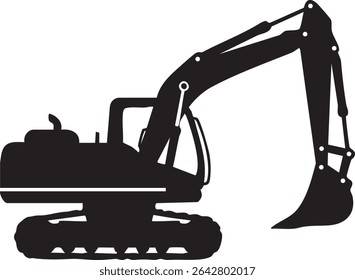 Excavator silhouette, minimalist vector icon, solid black