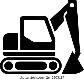 Excavator silhouette, minimalist vector icon, solid black