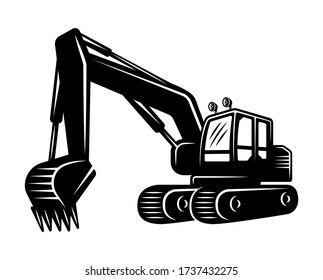 Excavator silhouette vector black object or design element isolated on white background