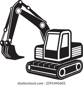 Excavator Silhouette Vector | Construction Equipment Icon | Logo Design on White