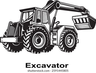 Excavator Silhouette Vector | Construction Equipment Icon | Logo Design on White