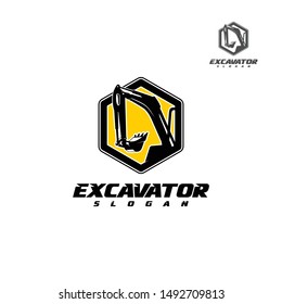 Excavator Silhouette Vector Logo Template. construction, vector illustration