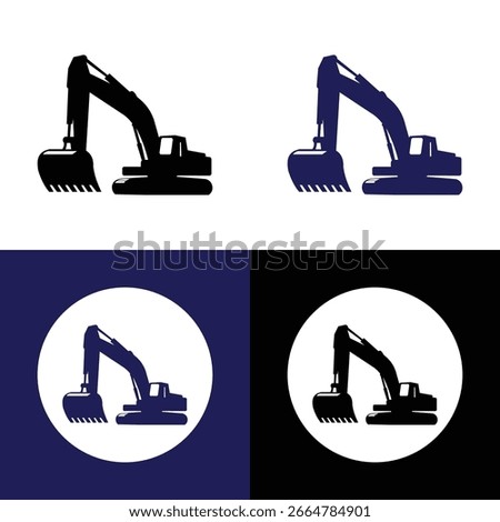 Excavator Silhouette Vector Set in black, purple on white, black and purple background
