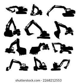excavator silhouette vector set illustration