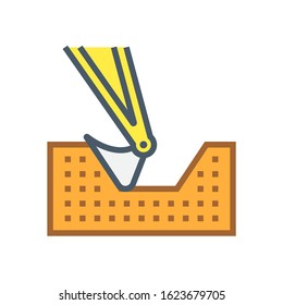 Excavator and soil excavation work vector icon design.