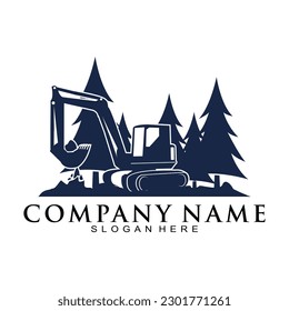 Excavator and spruce illustration vector logo