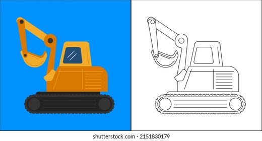 Excavator suitable for children's coloring page vector illustration