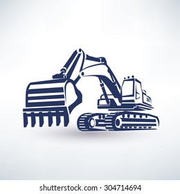 excavator symbol, stylized vector silhouette