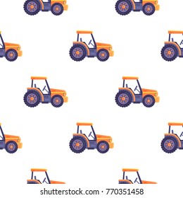 Excavator tractor vehicle seamless pattern endless texture. Car in game appliance, vector illustration of bulldozer in flat style design. Transport loading and uploading device, machinery constructor