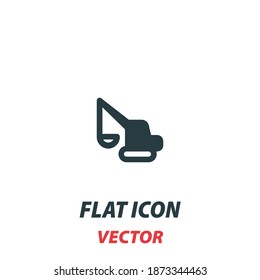 excavator transport icon in a flat style. Vector illustration pictogram on white background. Isolated symbol suitable for mobile concept, web apps, infographics, interface and apps design.