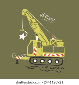 Excavator transportation illustration vector for boys 