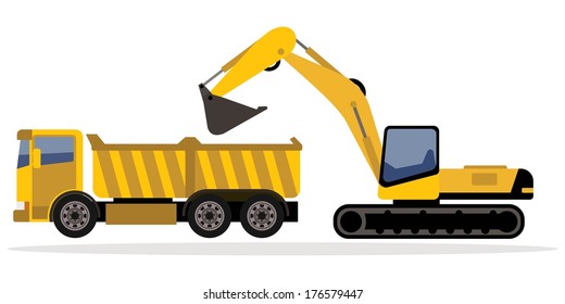 excavator and truck