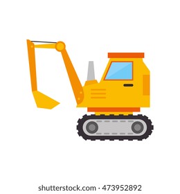 excavator truck construction yellow vehicle machinary scoop vector illustration