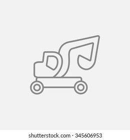 Excavator truck line icon for web, mobile and infographics. Vector dark grey icon isolated on light grey background.