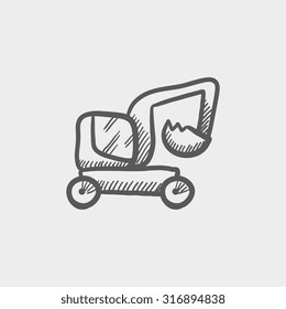 Excavator truck sketch icon for web, mobile and infographics. Hand drawn vector dark grey icon isolated on light grey background.