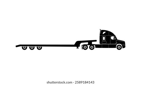 Excavator Truck trailer , black isolated silhouette